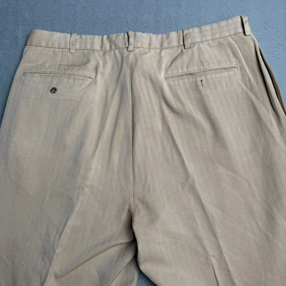 Polo Golf Ralph Lauren Mens 40x30 Tan Herringbone Silk Cotton Pleated Pants